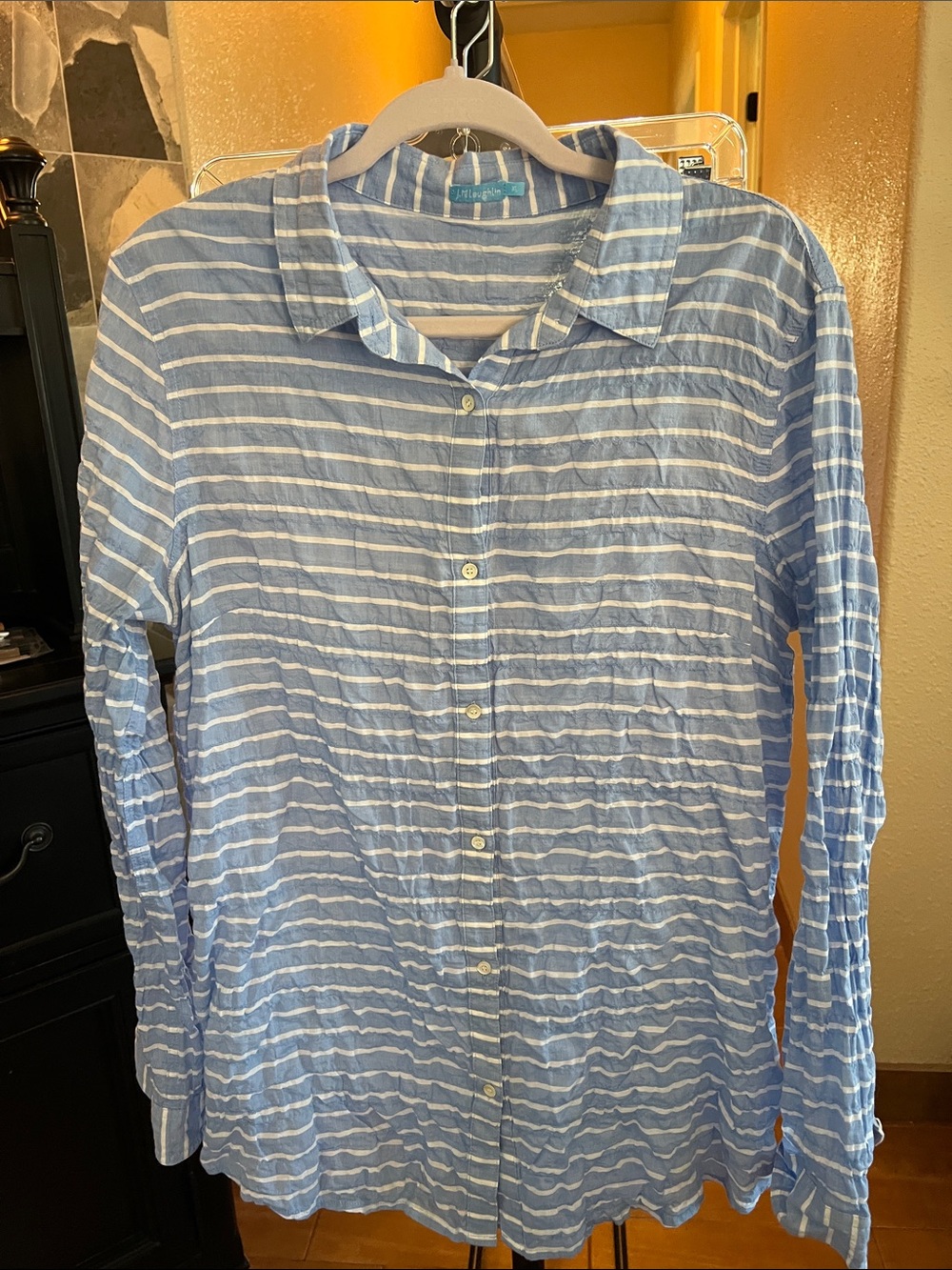 J. McLaughlin Light Blue and White Striped Button-Down Shirt